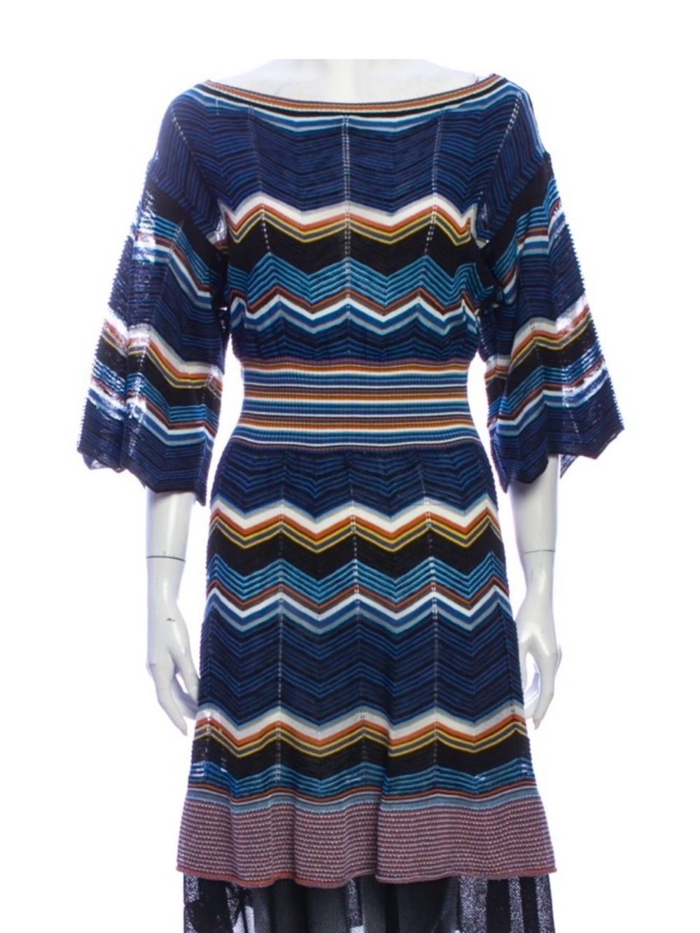 Missoni Navy Chevron Knit Dress with Multicolor Stripes